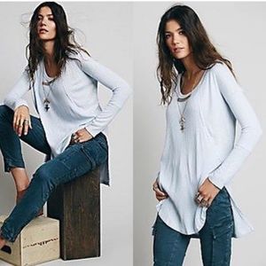 Free People Thermal Waffle Light Blue Sky Blue Long Sleeve